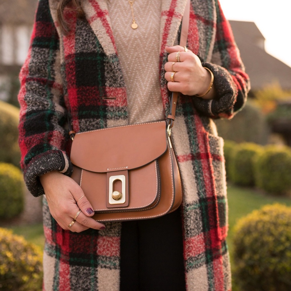 Zara Plaid Wool Blend Coat